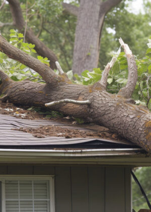 Central Valley Arborist Fallen tree on house